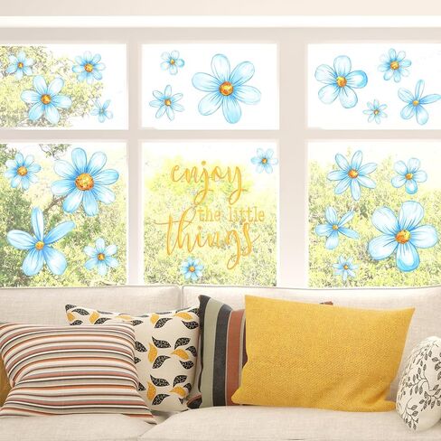 Spring Summer Daisy Window Clings Floral Window Stickers Double-Side Flower Glass Decals for Home Office School Classroom Party Shop Display Decorations,6 Sheets in Saudi Arabia