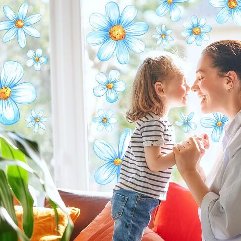 Spring Summer Daisy Window Clings Floral Window Stickers Double-Side Flower Glass Decals for Home Office School Classroom Party Shop Display Decorations,6 Sheets in Saudi Arabia