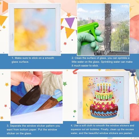 AnyDesign 9 أوراق عيد ميلاد سعيد نافذة تلتصق بنافذة الشارات الملونة كعكة عيد ميلاد بالون راية قابلة لإعادة الاستخدام ديكور للحزب المنزل الفصول الدراسية in Kuwait