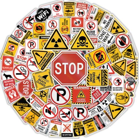 64PCS Warning & Safety Sign Stickers – Caution, Danger, No Entry & Security Vinyl Decals for Toolbox, Laptop, Helmet, Door & Workplace Labels in Kuwait