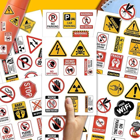 64PCS Warning & Safety Sign Stickers – Caution, Danger, No Entry & Security Vinyl Decals for Toolbox, Laptop, Helmet, Door & Workplace Labels in Kuwait