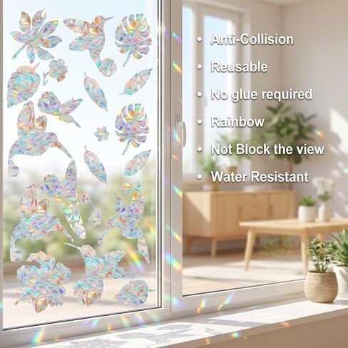 60Pcs Rainbow Anti Collision Window Decals, Birds Static Window Clings Windows Decals to Prevent Bird Strikes Anti Collision Windows Bird Stickers for Birds Strike Prevention in Saudi Arabia