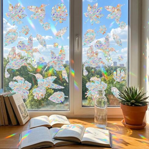 60Pcs Rainbow Anti Collision Window Decals, Birds Static Window Clings Windows Decals to Prevent Bird Strikes Anti Collision Windows Bird Stickers for Birds Strike Prevention in Saudi Arabia