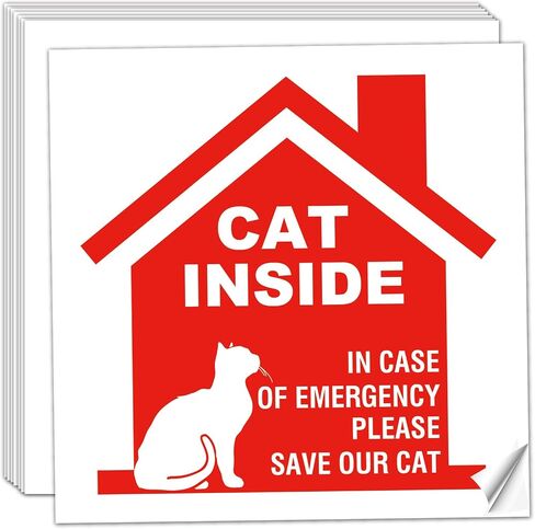 Cat Inside Alert Sticker for Fire Emergency Rescue - 8 Pack 5x5 Inch Waterproof Vinyl Decals for Window & Door - Pet Safety Warning Sign in Saudi Arabia