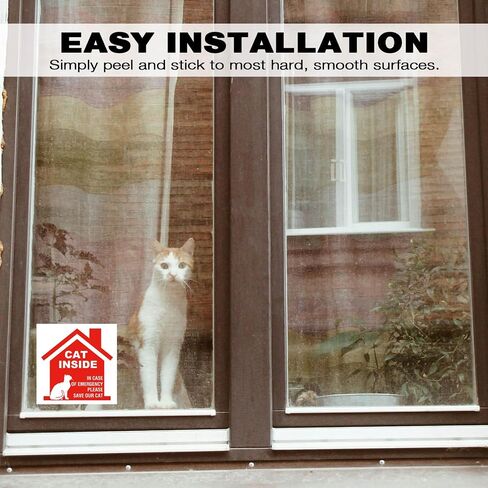 Cat Inside Alert Sticker for Fire Emergency Rescue - 8 Pack 5x5 Inch Waterproof Vinyl Decals for Window & Door - Pet Safety Warning Sign in Saudi Arabia