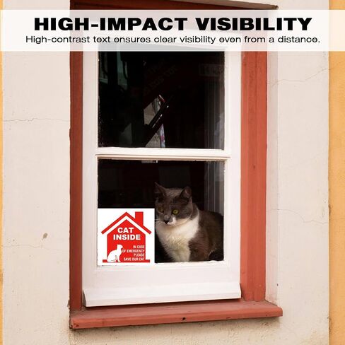 Cat Inside Alert Sticker for Fire Emergency Rescue - 8 Pack 5x5 Inch Waterproof Vinyl Decals for Window & Door - Pet Safety Warning Sign in Saudi Arabia