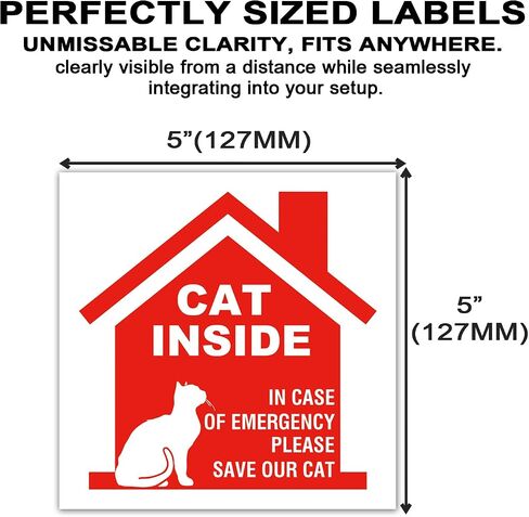 Cat Inside Alert Sticker for Fire Emergency Rescue - 8 Pack 5x5 Inch Waterproof Vinyl Decals for Window & Door - Pet Safety Warning Sign in Saudi Arabia
