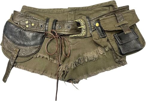 Women's Vintage Cargo Shorts Summer Trendy Belted Frayed Bodycon Casual Booty Sexy Micro Shorts in Saudi Arabia