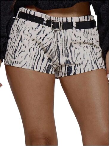 MakeMeChic Women's Zebra Striped Mini Shorts Leather Low Rise Y2K Party Micro Shorts in Kuwait