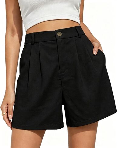 Womens Linen Shorts Dressy Shorts for Women Shorts Casual Elastic Waist Zipper Button 2026 Beach Vacation Clothes in Saudi Arabia