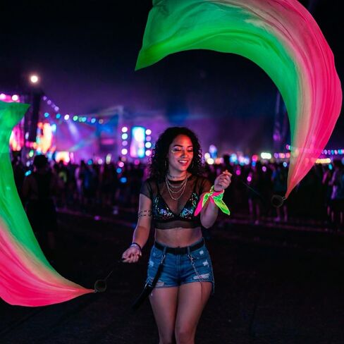 UV Blacklight Reactive Neon Veil Poi Set – Fluorescent Belly Dance Scarf Poi Streamer with Poi Balls for Stage Props, Festivals & Performances (Neon Aurora) in Saudi Arabia