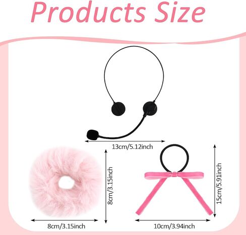 Pop Singer Costume Accessory Set - Fake Prop Headset Microphone, Black Thigh High Socks, Pink Furry Pom Pom Scrunchies & Bow Hair Ties for Halloween Costume 90s Theme Parties in Saudi Arabia
