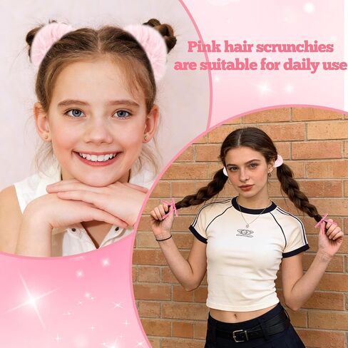 Pop Singer Costume Accessory Set - Fake Prop Headset Microphone, Black Thigh High Socks, Pink Furry Pom Pom Scrunchies & Bow Hair Ties for Halloween Costume 90s Theme Parties in Saudi Arabia