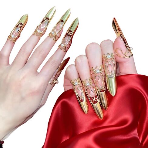 Ouliget Adjustable Fingernails,Middle Ages Court Style Queen Fingernail, Reusable Detachable Women Gift Ring Set,Cosplay Costume Drama Dance Show,10 Pieces in Kuwait