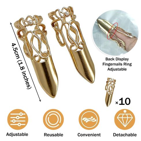 Ouliget Adjustable Fingernails,Middle Ages Court Style Queen Fingernail, Reusable Detachable Women Gift Ring Set,Cosplay Costume Drama Dance Show,10 Pieces in Kuwait