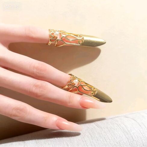 Ouliget Adjustable Fingernails,Middle Ages Court Style Queen Fingernail, Reusable Detachable Women Gift Ring Set,Cosplay Costume Drama Dance Show,10 Pieces in Kuwait