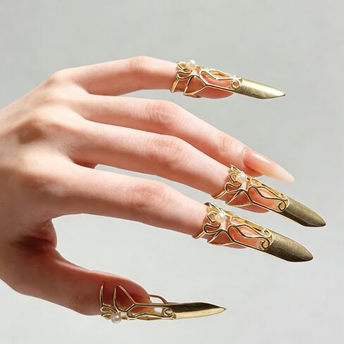 Ouliget Adjustable Fingernails,Middle Ages Court Style Queen Fingernail, Reusable Detachable Women Gift Ring Set,Cosplay Costume Drama Dance Show,10 Pieces in Kuwait