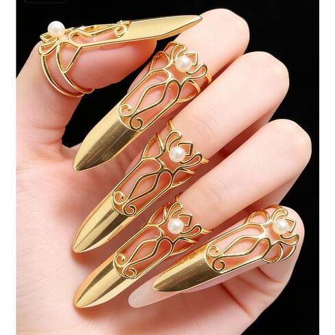 Ouliget Adjustable Fingernails,Middle Ages Court Style Queen Fingernail, Reusable Detachable Women Gift Ring Set,Cosplay Costume Drama Dance Show,10 Pieces in Kuwait
