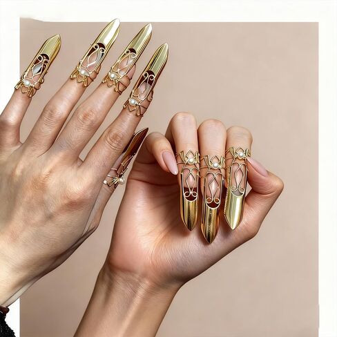 Ouliget Adjustable Fingernails,Middle Ages Court Style Queen Fingernail, Reusable Detachable Women Gift Ring Set,Cosplay Costume Drama Dance Show,10 Pieces in Kuwait