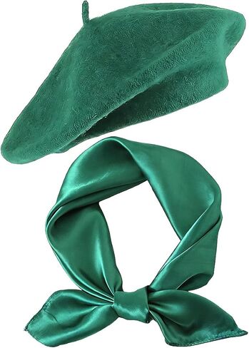 2 Pieces French Beret Hat Set Classic Beret Hat Satin Square Scarf for Women Halloween Themed Costume Party in Saudi Arabia