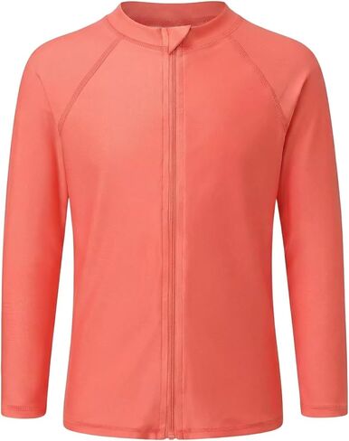 Girls Swim Shirts, Long Sleeve Rash Guard Swimsuits with Full Zipper Sun Protection Bathing Suit Quick Dry Swimwear for Kids in Saudi Arabia