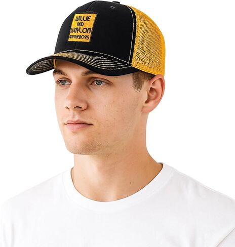 Vintage Texas Luckenbach Hat Country Music Style Baseball Cap Black and Yellow Willie and Waylon Trucker Hat for Men & Women in Saudi Arabia