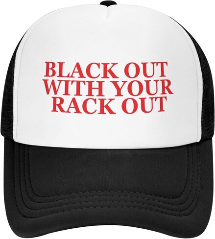 Black Out with Your Rack Out Trucker Hat Funny Baseball Caps Unisex Classic Mesh Fishing Hat for Men and Women Black in Saudi Arabia