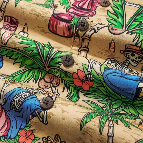 Men's Hawaiian Shirt Short Sleeve Camp Collar 100% Cotton Green Aloha Tiki Seaside Bash in Saudi Arabia