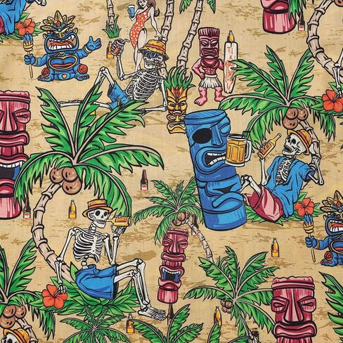 Men's Hawaiian Shirt Short Sleeve Camp Collar 100% Cotton Green Aloha Tiki Seaside Bash in Saudi Arabia