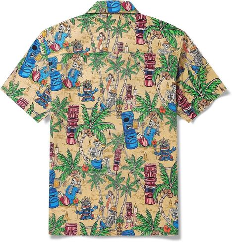 Men's Hawaiian Shirt Short Sleeve Camp Collar 100% Cotton Green Aloha Tiki Seaside Bash in Saudi Arabia