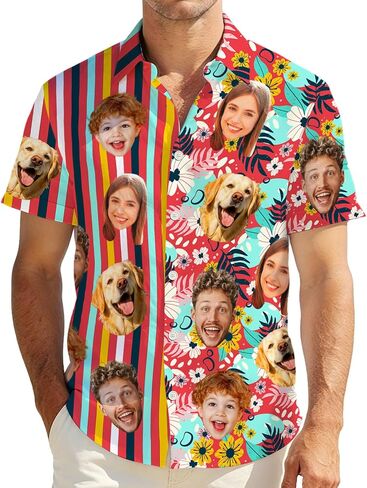 Custom Hawaiian Shirt W/Face, Personalized Funny Button Down Shirt for Men, Customized Party Retro Vintage Shirts in Saudi Arabia