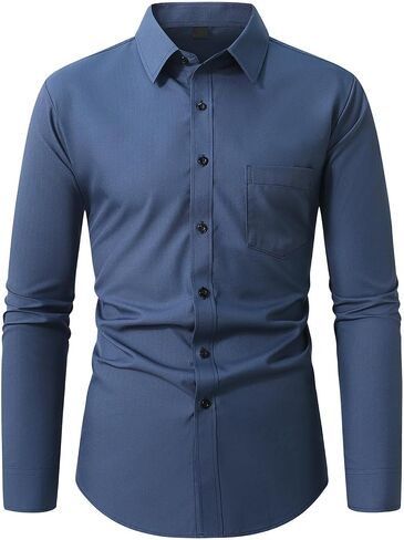 Dress Shirts for Men Long Sleeve Button Down Collar Shirts Slim Fit Wrinkle Free Business Casual Formal Shirt in Kuwait