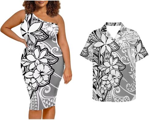 Puletasi Samoa Tribal Dress Match Short Sleeve Buttons Aloha Shirt Pattern Polynesian Matching Couple Outfits in Saudi Arabia