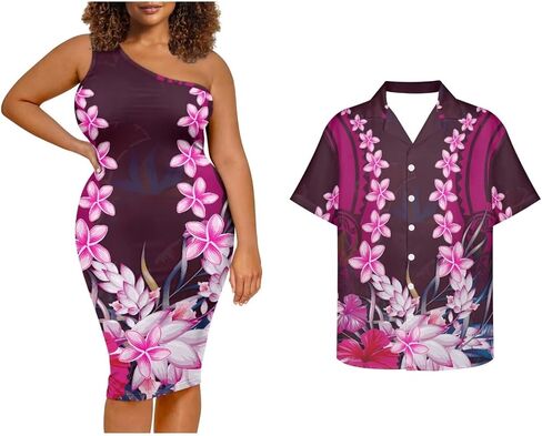 Puletasi Samoa Tribal Dress Match Short Sleeve Buttons Aloha Shirt Pattern Polynesian Matching Couple Outfits in Saudi Arabia
