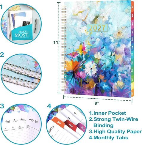 2025 Planner - Planner 2025, 2025 Planner Weekly and Monthly, 9" x 11", Jan 2025 - Dec 2025, Colorful Monthly Tabs, Twin-wire Binding, Holidays, Back Pocket in Kuwait