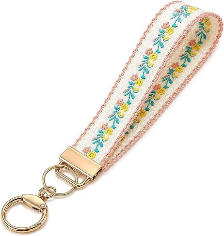 Angyape Embroidered Fabric Wristlet Keychain Cute Wrist Car Key Chain Holder Boho Accessories Handmade Gifts for Women in Kuwait