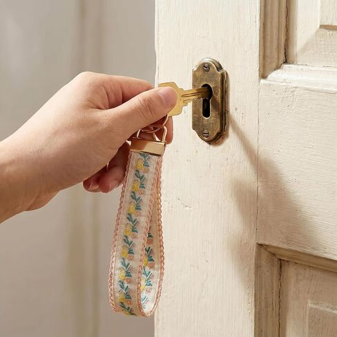 Angyape Embroidered Fabric Wristlet Keychain Cute Wrist Car Key Chain Holder Boho Accessories Handmade Gifts for Women in Kuwait