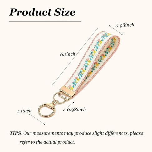 Angyape Embroidered Fabric Wristlet Keychain Cute Wrist Car Key Chain Holder Boho Accessories Handmade Gifts for Women in Kuwait