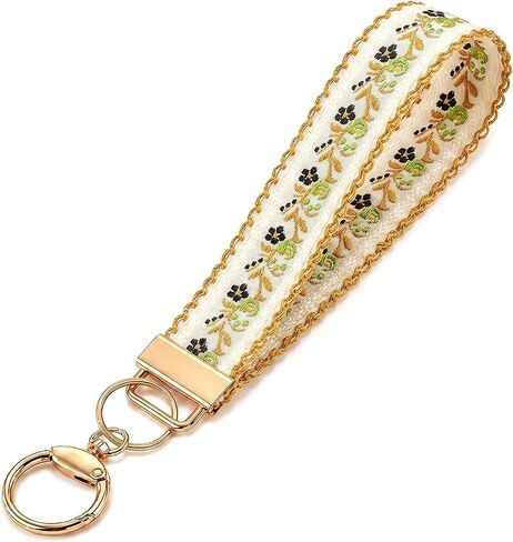 Angyape Embroidered Fabric Wristlet Keychain Cute Wrist Car Key Chain Holder Boho Accessories Handmade Gifts for Women in Kuwait