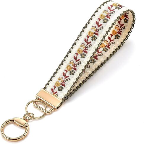 Angyape Embroidered Fabric Wristlet Keychain Cute Wrist Car Key Chain Holder Boho Accessories Handmade Gifts for Women in Kuwait