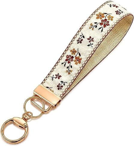 Angyape Embroidered Fabric Wristlet Keychain Cute Wrist Car Key Chain Holder Boho Accessories Handmade Gifts for Women in Kuwait