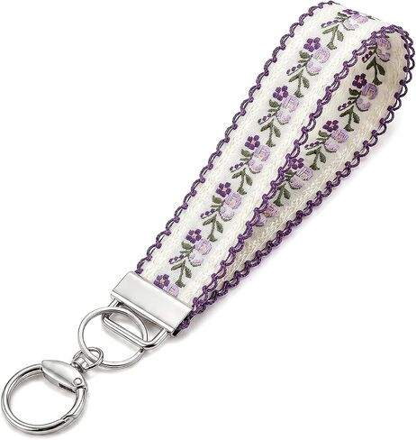 Angyape Embroidered Fabric Wristlet Keychain Cute Wrist Car Key Chain Holder Boho Accessories Handmade Gifts for Women in Kuwait