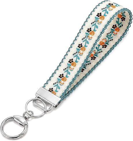 Angyape Embroidered Fabric Wristlet Keychain Cute Wrist Car Key Chain Holder Boho Accessories Handmade Gifts for Women in Kuwait