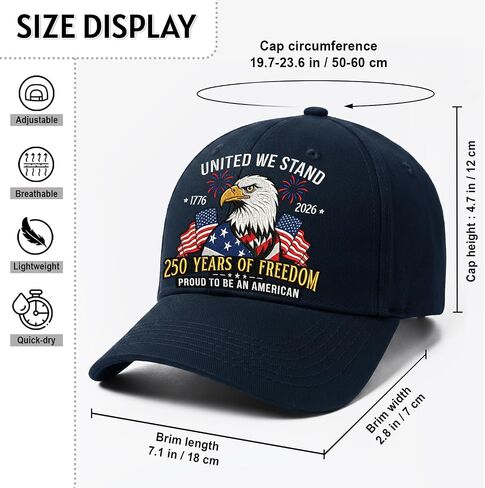 United States 250th Anniversary Hat - 1776-2026 Embroidered Freedom Eagle Baseball Cap, 250th Anniversary USA Hat for Men and Women Dark Blue in Saudi Arabia