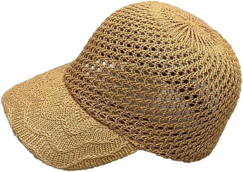 Womens Crochet Baseball Cap Breathable Open Weave Summer Hat Lightweight Straw Knit Beach Vacation Sun Hat in Kuwait
