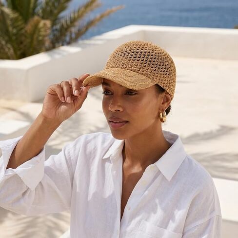 Womens Crochet Baseball Cap Breathable Open Weave Summer Hat Lightweight Straw Knit Beach Vacation Sun Hat in Kuwait