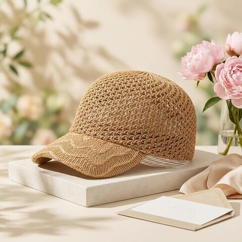 Womens Crochet Baseball Cap Breathable Open Weave Summer Hat Lightweight Straw Knit Beach Vacation Sun Hat in Kuwait