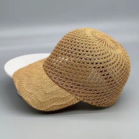 Womens Crochet Baseball Cap Breathable Open Weave Summer Hat Lightweight Straw Knit Beach Vacation Sun Hat in Kuwait