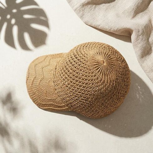 Womens Crochet Baseball Cap Breathable Open Weave Summer Hat Lightweight Straw Knit Beach Vacation Sun Hat in Kuwait