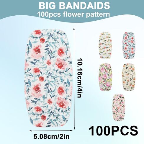 100 Pcs Large Bandaids Waterproof 2 X 4, Flexible Adhesive Flower Bandaids for First Aids to Protect Wounds, PE Large Bandages for Wounds in Saudi Arabia